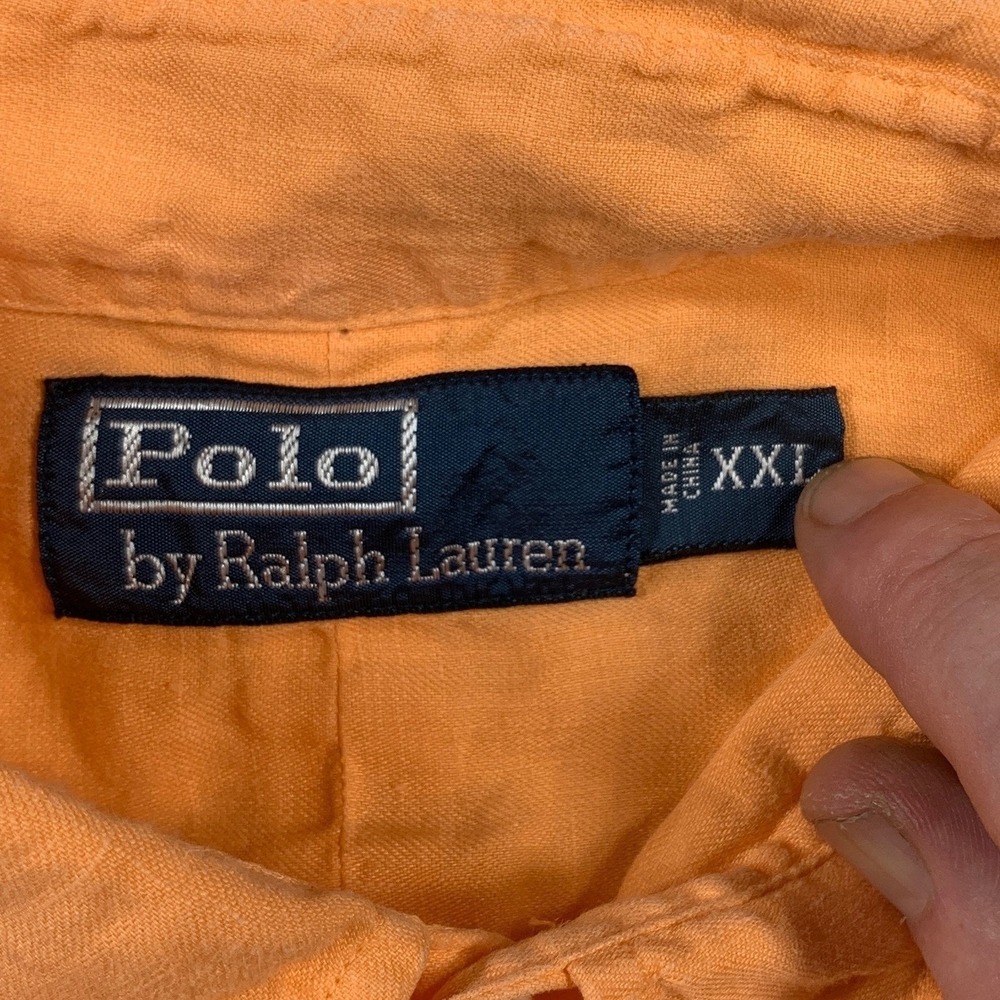 Polo Ralph Lauren Shirt Mens XXL Orange 100% Linen Button Up Long Sleeve Pockets - Picture 8 of 10